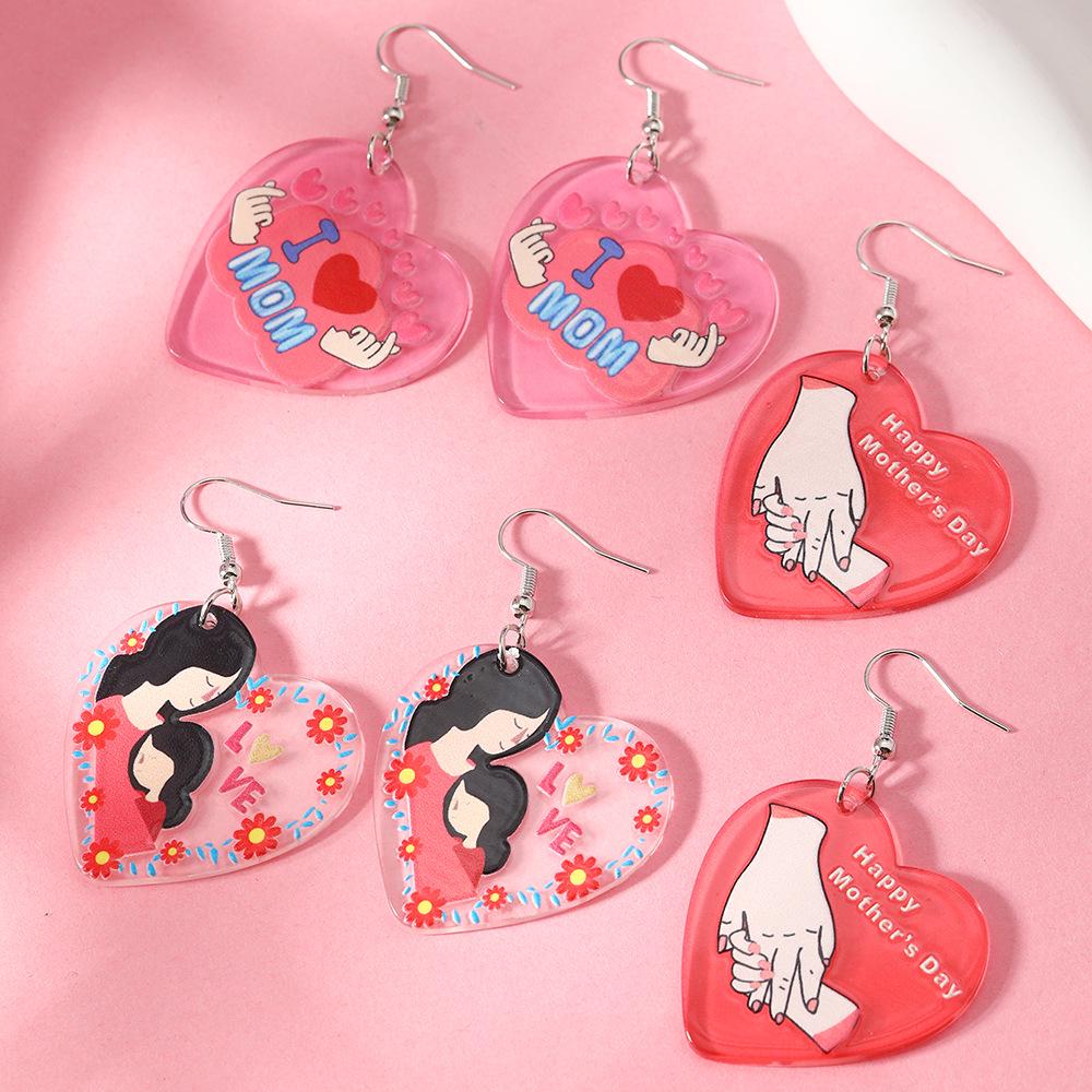 Mother's Day Heart Design Acrylic Letter Earrings