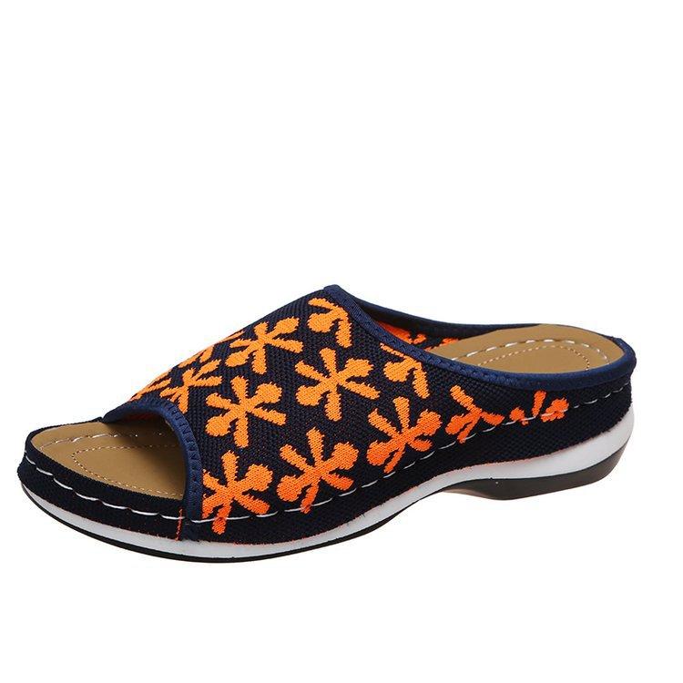 

Осень и зима новая обувь с открытым носком, ретро-расцветка, женские сетчатые полые швы, танкетка, хлопковые шлепанцы 43 оранжевый