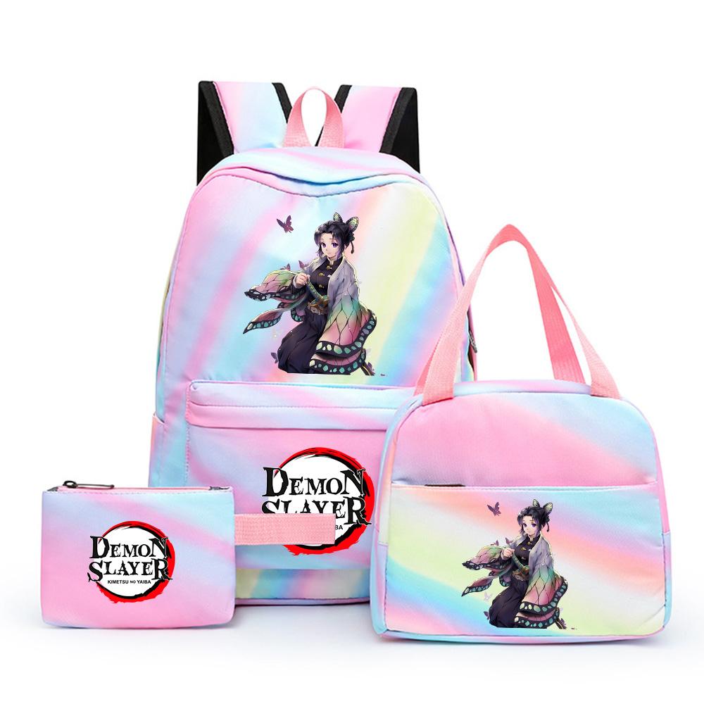 3Pcs/set Cartoon Demon Slayer Printed Backpack with Lunch Bag Pencil Case for Teenager Girl Boy Large Capacity Waterproof Bookbag Gift Mochila
