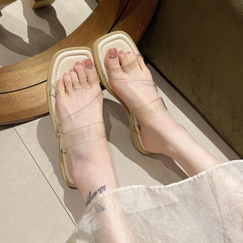 Summer new flat-bottomed transparent one-word women's cool slippers fashionable casual soft-bottomed lightweight slippers women's tide