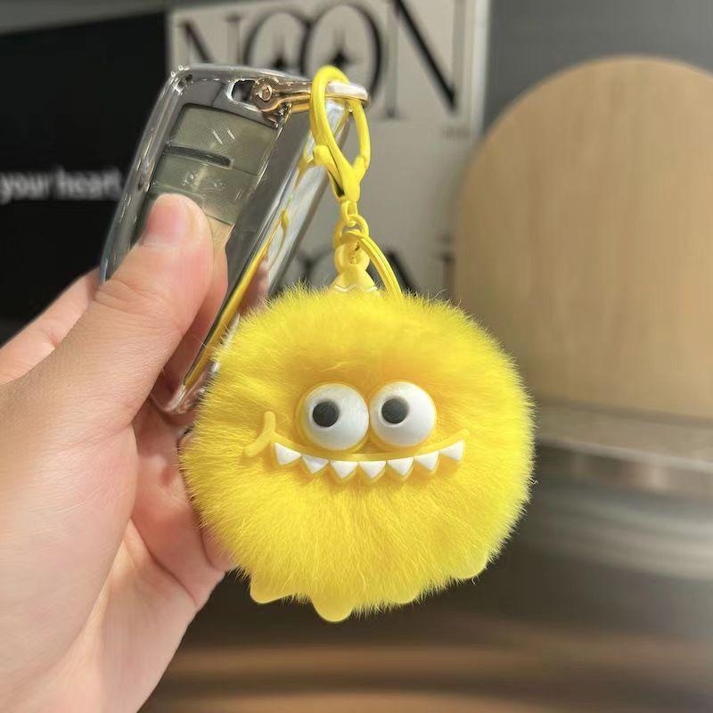 Adorable Faux Mink Fur Monster Plush Keychain Dinosaur Pendant