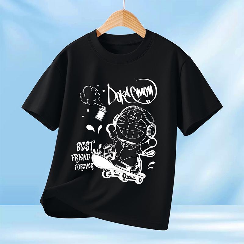 

2025 Футболки с коротким рукавом с принтом ДОРАЭМОНА для мужчин и женщин, Дышащие, Влагоотводящие, Свободная летняя одежда, Топ из чистого хлопка S