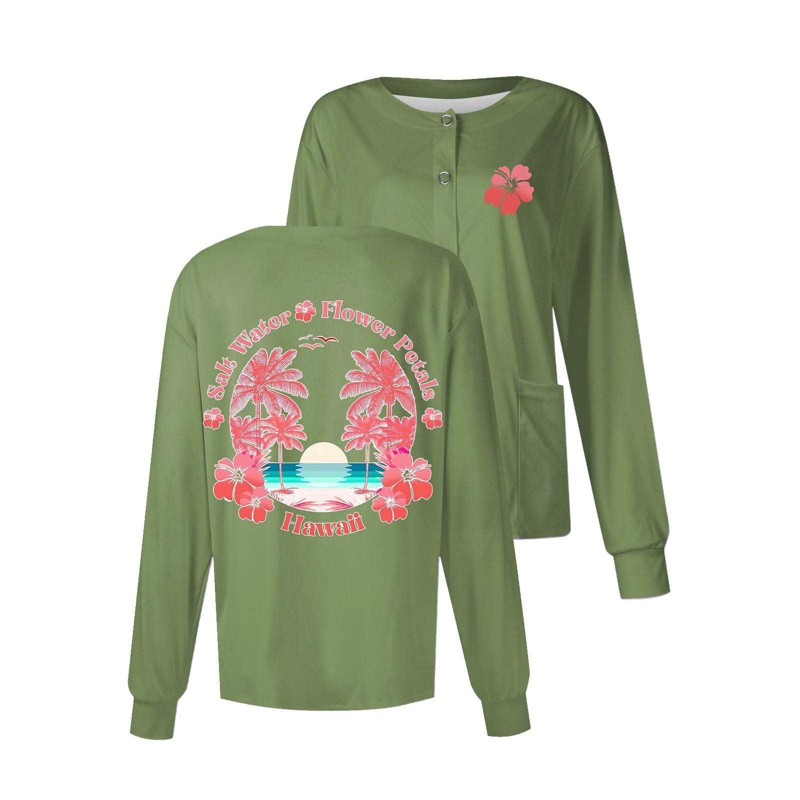 

Женский повседневный однобортный топ с длинным рукавом и цветочным принтом Dry-nurse L зелёный