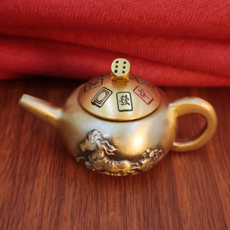Brass Rotating Small Tea Pet Ornament Mahjong Artifact Copper Teapot Handle