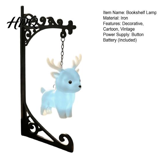Dekoratives Desktop-Ornament Magische Bücherregal-Lampe mit Eulen-, Phönix- und Hirschfiguren Vintage-Eisenständer Geburtstagsüberraschung für Fans Helles Warmlicht