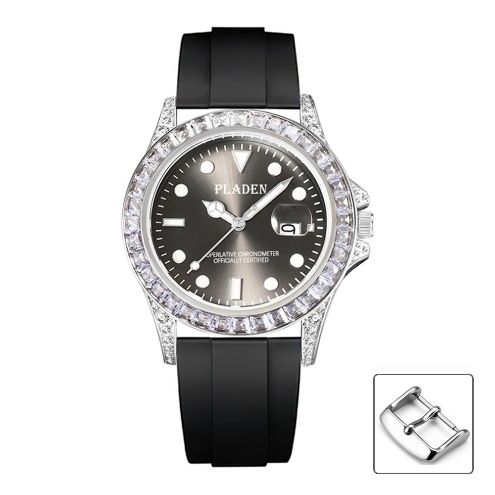 

PLADEN Роскошные мужские наручные часы Лучший бренд Красочный бриллиантовый ободок Кварцевые часы Автоматическая дата Нержавеющая сталь Бизнес Reloj Hombre
