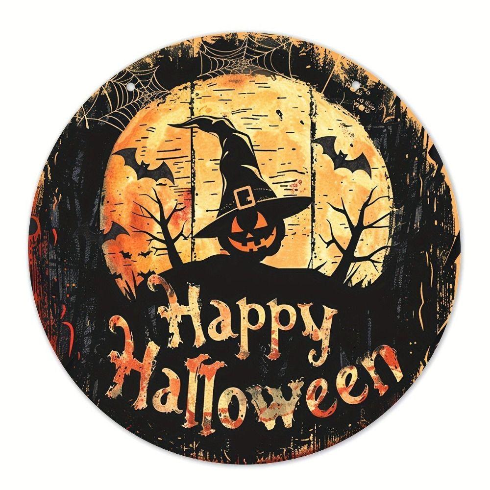 Round Pumpkin Head Art Decoration 2D Wreath Sign Door Decor Hanging Pendant  Garden
