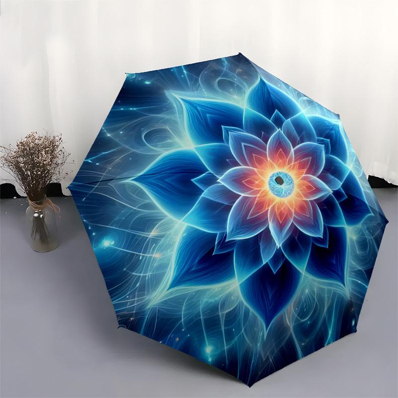 1pc Blue Lotus Mandala Umbrella with Plastic Handle,Suitable for All Seasons Home Travel Outdoor UmbrellaDD1023
