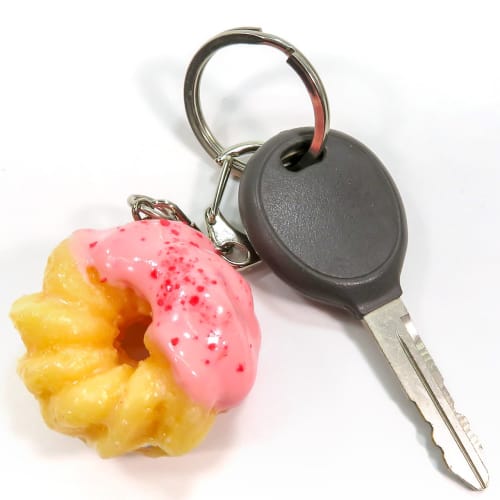 Food Sample Keychain: French Cruller (Strawberry) - Looks Like You Want to Eat It 217OK