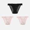 CINOON 3Pcs/Lot Women's Satin Sexy Briefs Lace‑Trim Mesh Spliced Panties Bow‑decor Solid‑Color Hollow‑out Bikini Briefs