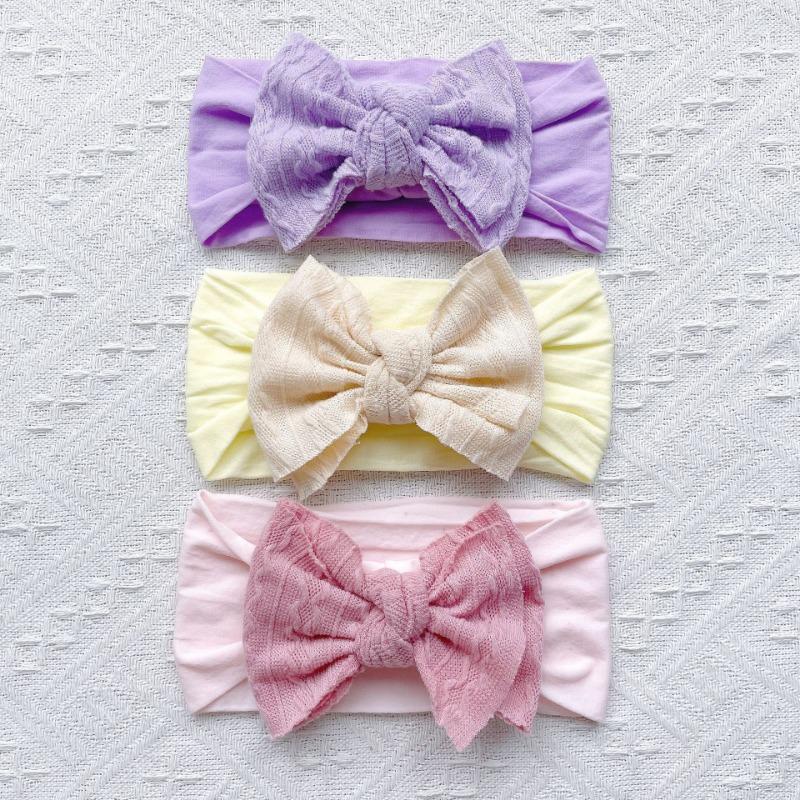 

New 3pcs baby soft nylon set, children s candy-colored bow wide headscarf, baby headband.