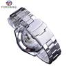 Forsining Men's Fashion Casual Blue Hollow Waterproof Automatic Mechanical Watch GMT1114-8-A
