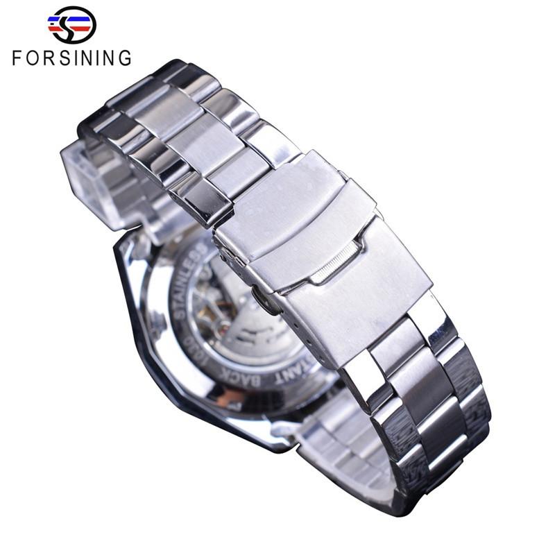 Forsining Men's Fashion Casual Blue Hollow Waterproof Automatic Mechanical Watch GMT1114-8-A