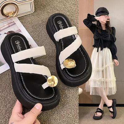 Sommerpantoffeln Damen Zehensandalen Modische Metall-Slipper mit dicken Sohlen Bequeme Flip-Flops Lässige Clip-Sandalen Hausschuhe