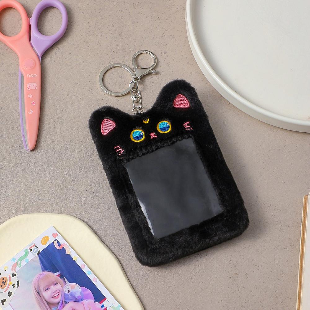 Cute Cartoon Plush Card Holder Keychain Sweet Girl Card Case Bag Charm Women Black Cat Black Cat