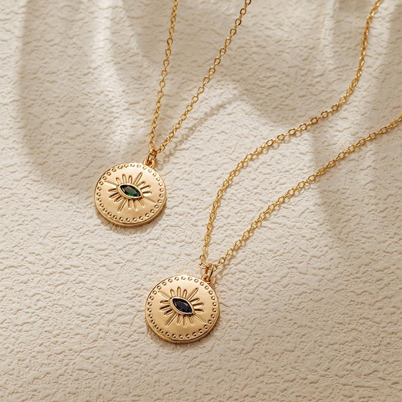 French Style Evil Eye Round Pendant Inlaid Zircon Light Luxury Clavicle Necklace For Women