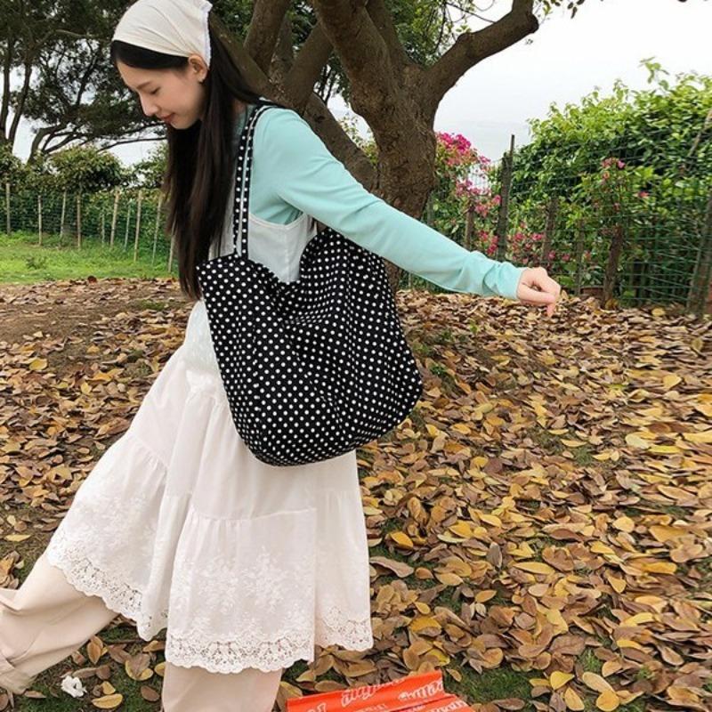 New canvas tote bag fashion trend hot-selling versatile casual large-capacity polka dot shoulder bag college student commuting