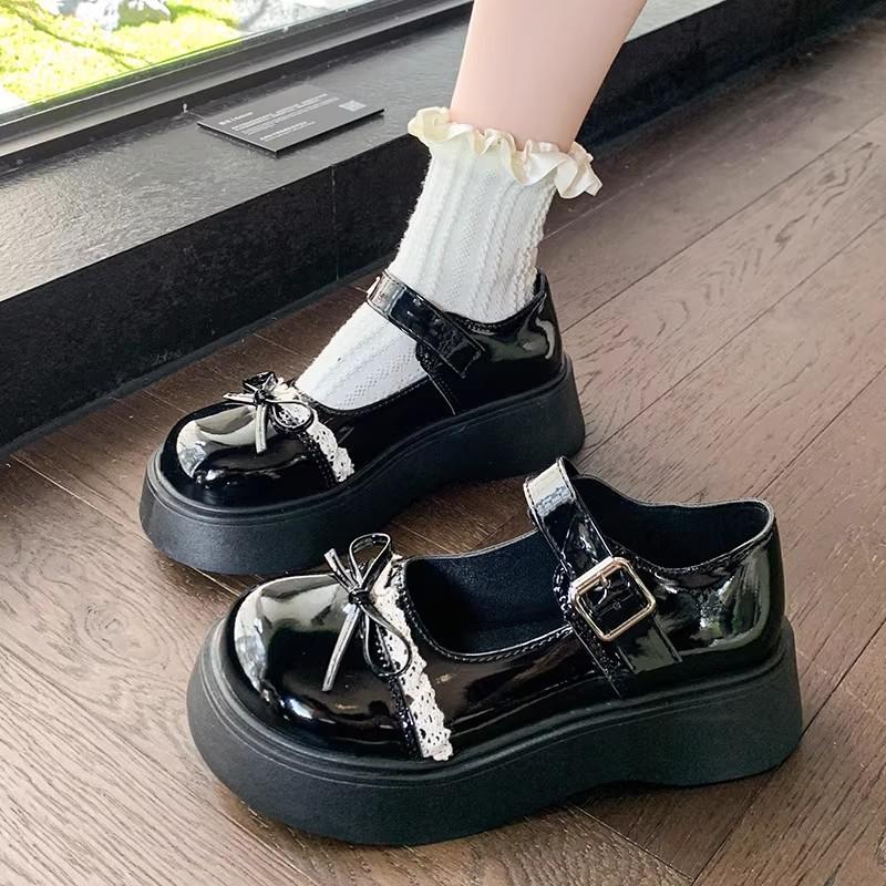 Sweet bow small leather shoes women's summer new retro platform Mary Jane single shoes