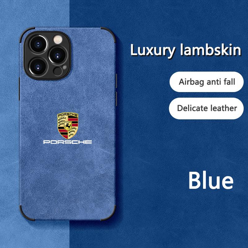 Für Porsche Embleme Wildleder All-inclusive Handyhülle für iPhone 16 15 13 14 11 12 Pro Max 12 Mini 7 8 XR X XS 16 Plus 15 Pro Max Hülle