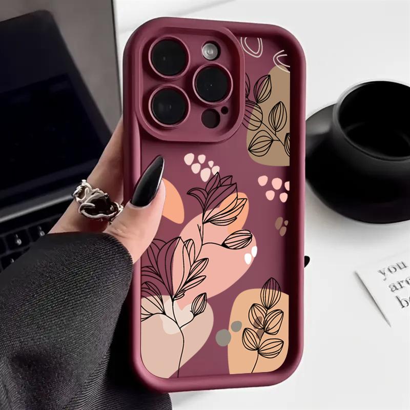 Abstract Plants Phone Case for IPhone 11 12 13 14 15 16 17 Air Pro Max 16E 7 8 14 15 16 Plus SE 2020 Flower Pattern Back Cover