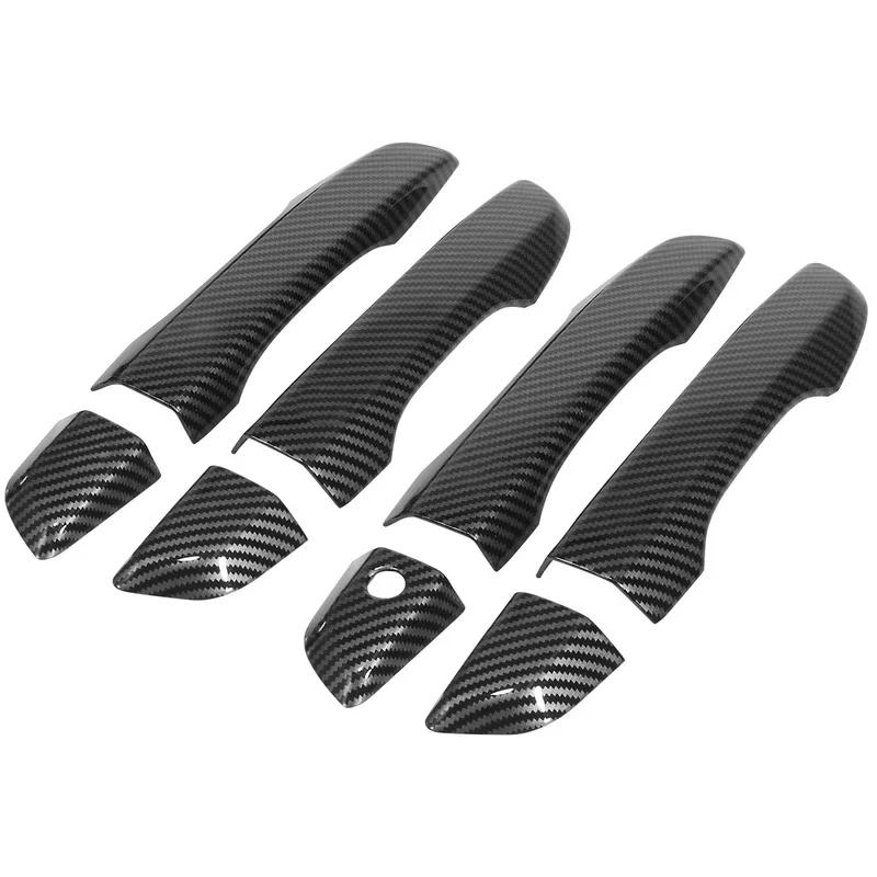 For Honda Civic 10th Gen 2016- Car Carbon Fiber Style Black Exterior Door Handle Moulding Cover Trim w/Keyless Entry Decor