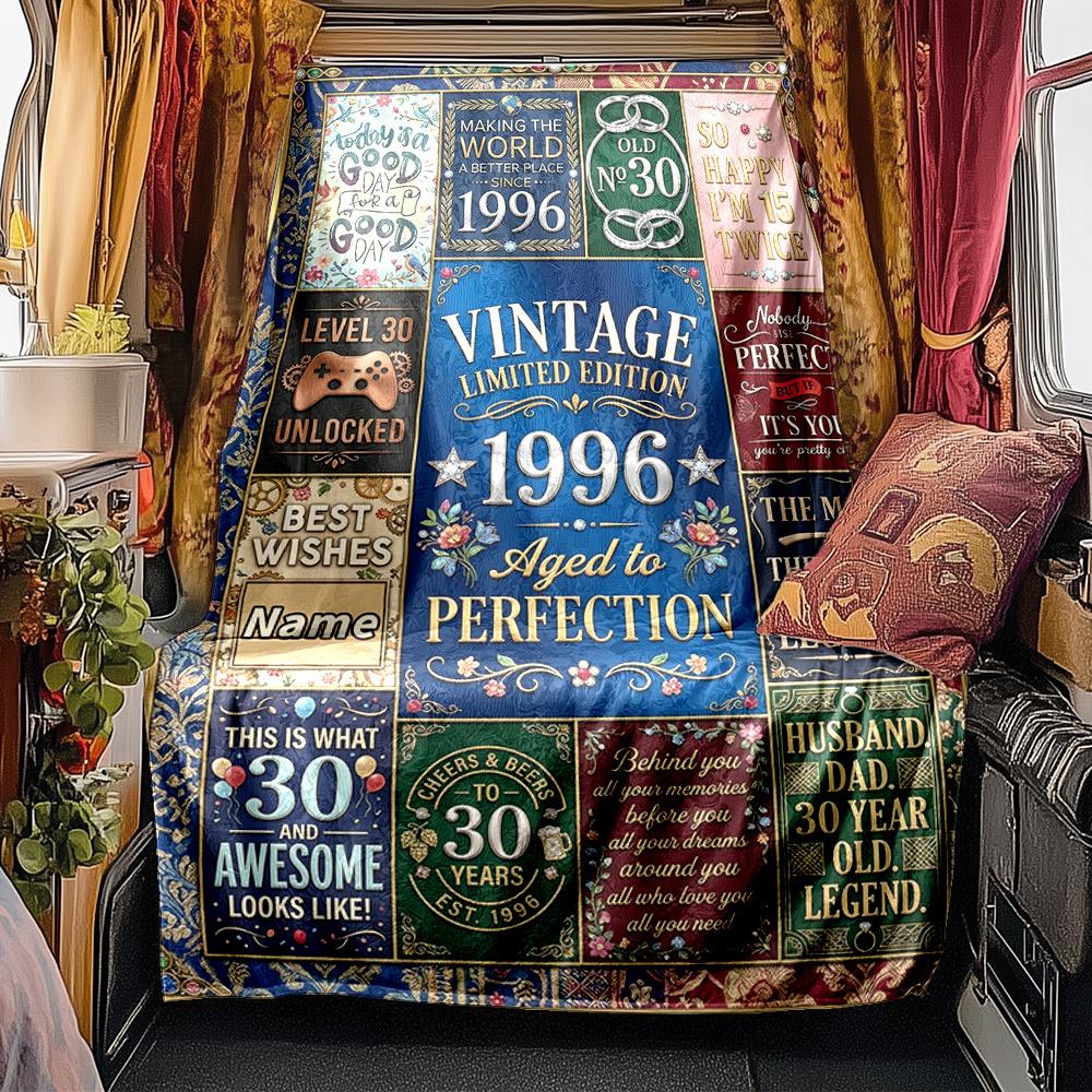 Vintage 1996 Aged To Perfection Milestones Blanket Personalized Name Soft Comfortable Stylish Blanket Car Blanket Perfect For Travel Camping Outdoor