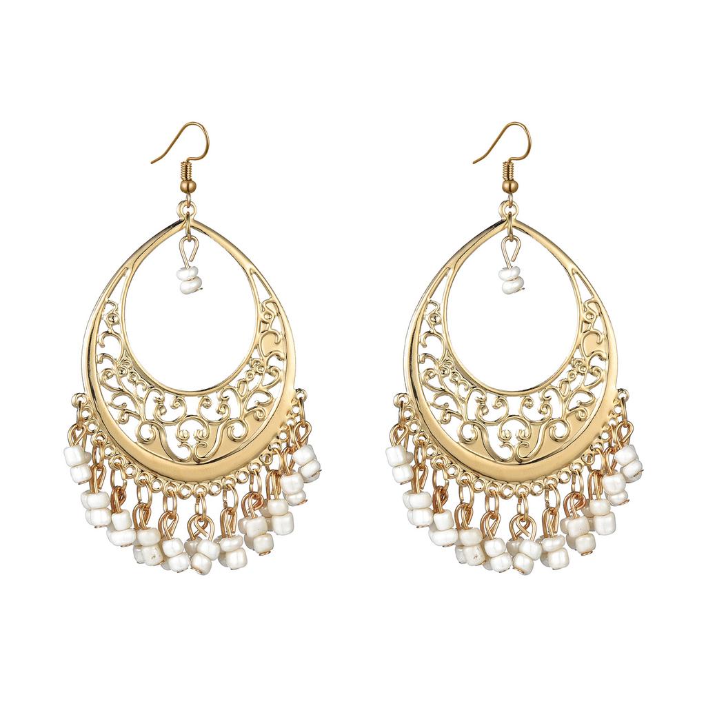 Bohemian Round Water Drop Tassel Earrings Jewelry Ethnic Style Hand Woven Hollow Geometric Statement Earrings for Women Girls