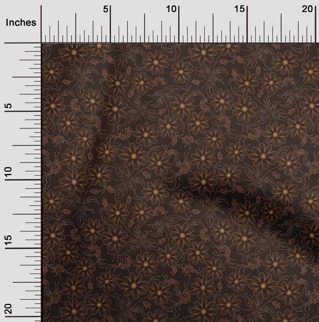 oneOone Cotton Flex Brown Fabric Floral Craft Projects Decor Fabric Printed By The Yard 40 Inch