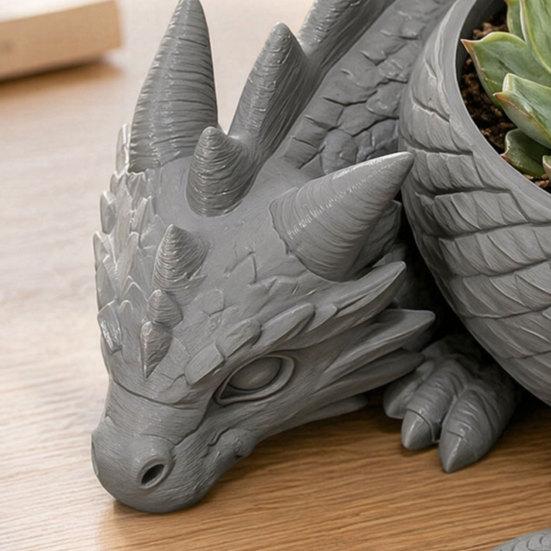 DYS 3D Printed Lying Dragon Flowerpot for Small Green Plants, Decorative Succulents Pot Ornament, Dark Style Figurine Home Office Desktop