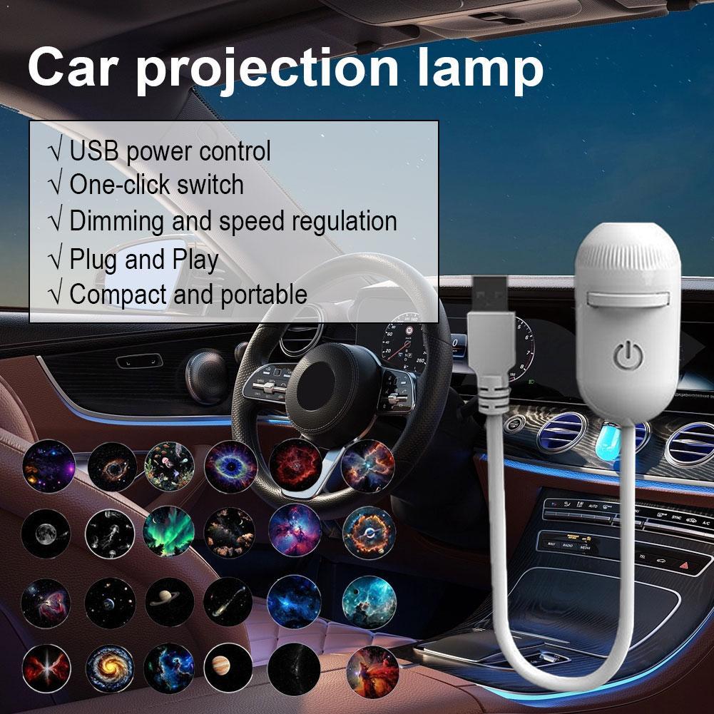 Car Projection Lamp 2-in-1 Galaxy Projector Night Light 360° Adjustable Starry Sky Lamp With Multiple Projection Films &HD Image