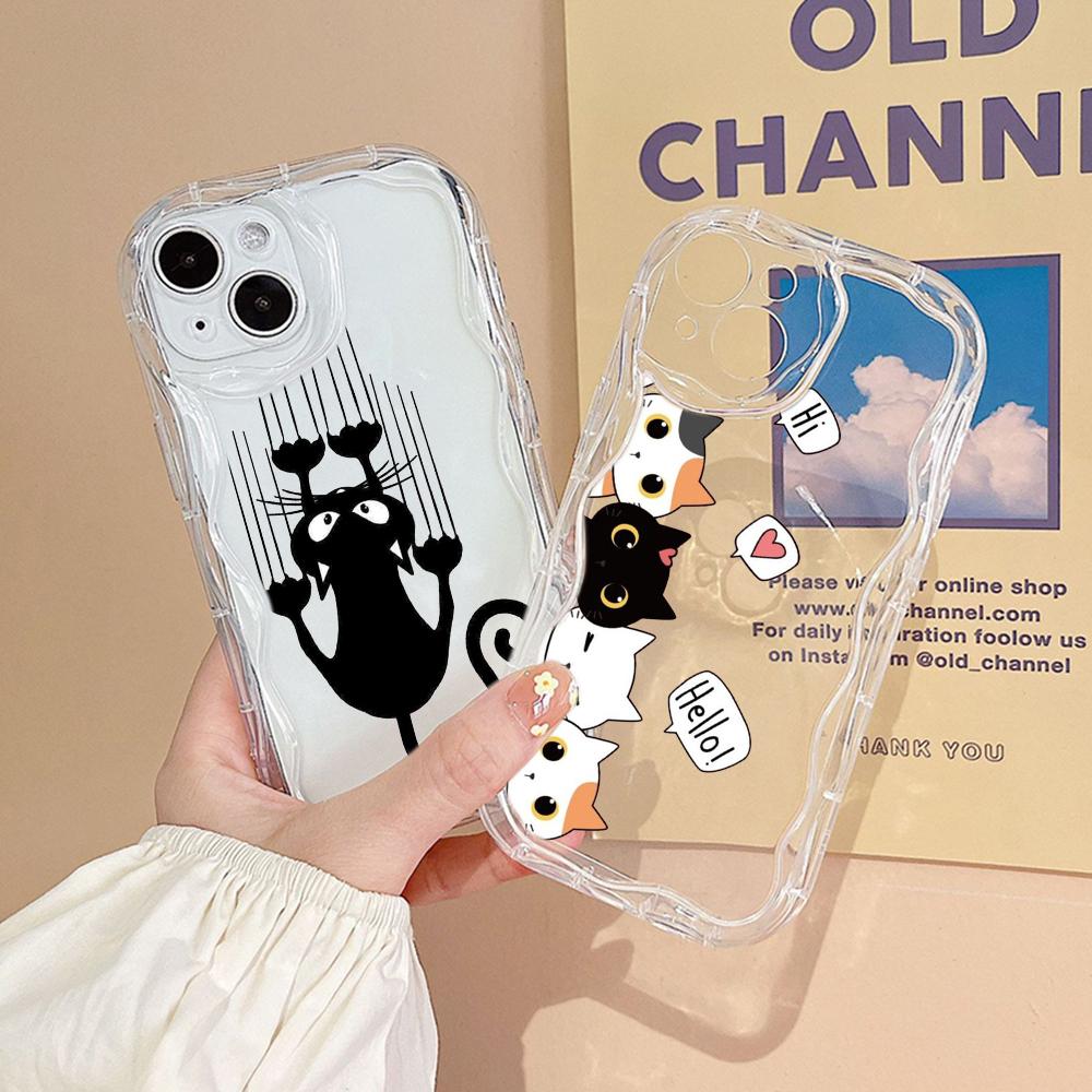 LZ9 мультяшный кот милый художественный дизайн прозрачные мягкие волнистые чехлы — фото 6