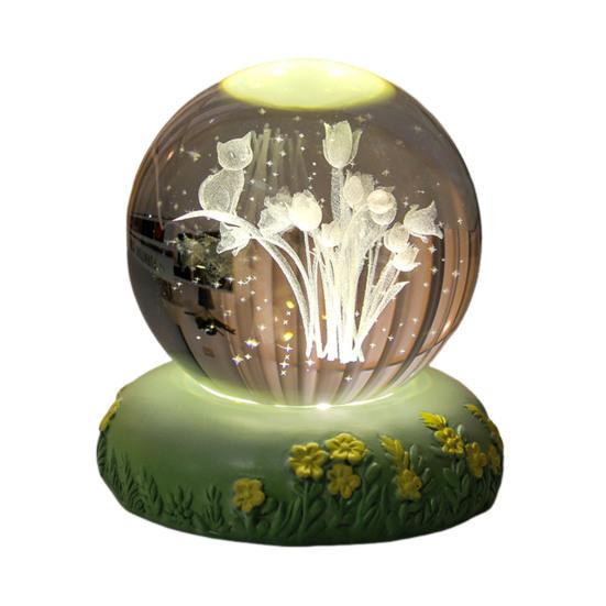 Flower Faux Crystal Ball Night Light 3D Rose Tulip Carnation