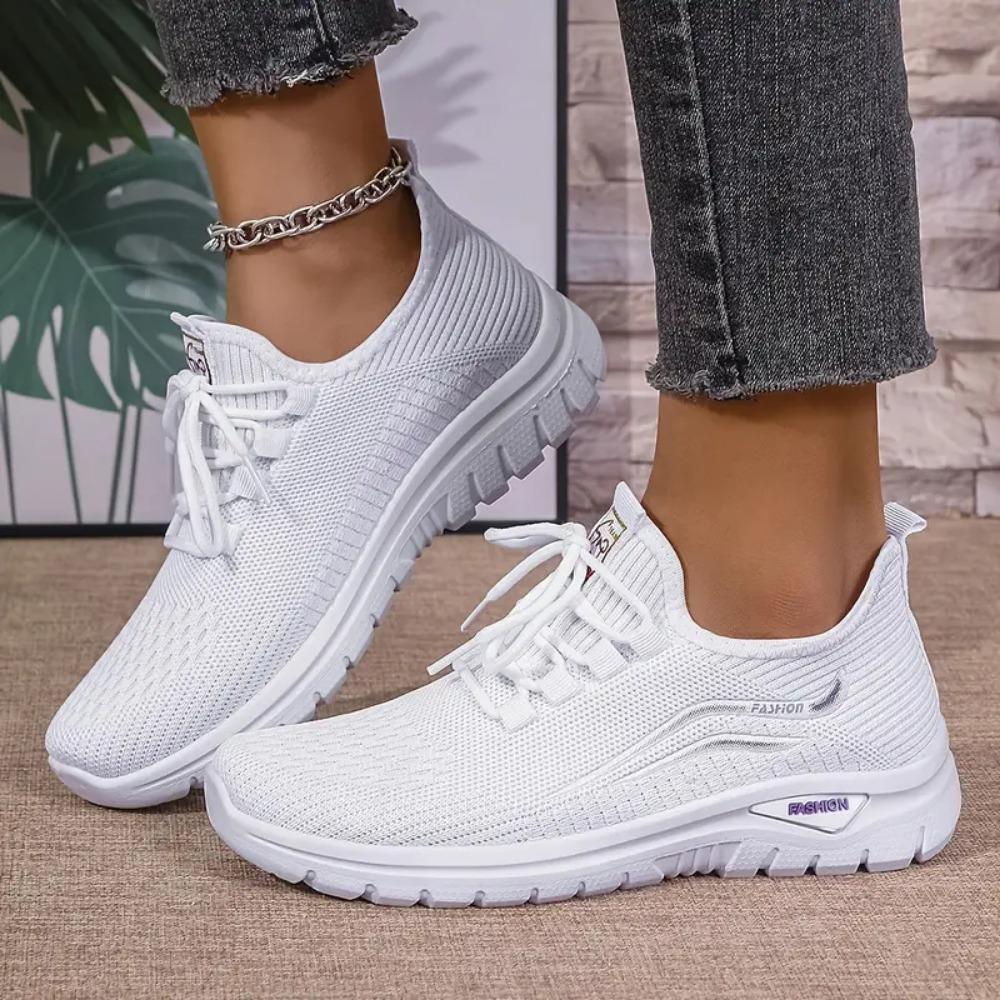 Women'S Casual Sports Outdoor Running Walking Daily Commuting Lace-Up Patterned Double-Layer Easy-On-Off Knitted Shoes