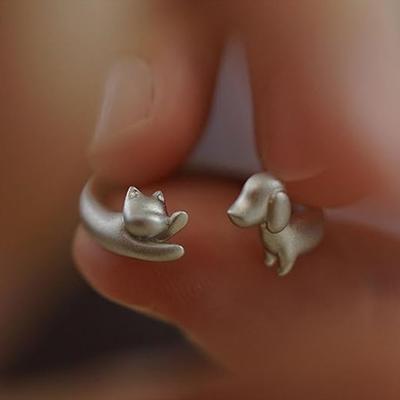 Anillo de Gato y Perro Ajustable Aleación Anillo Abierto Anillo Conmemorativo para Mascotas Anillo de Abrazo Pata de Gato Perro Joyería Regalo para Amantes de las Mascotas