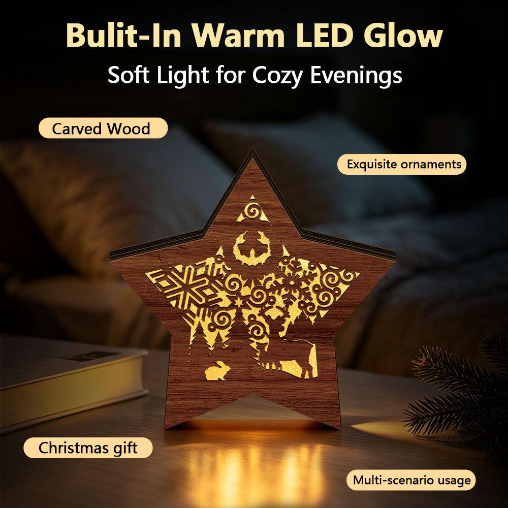 Christmas Festival LED Star Ornament: Glowing Wooden Night Light Decoration