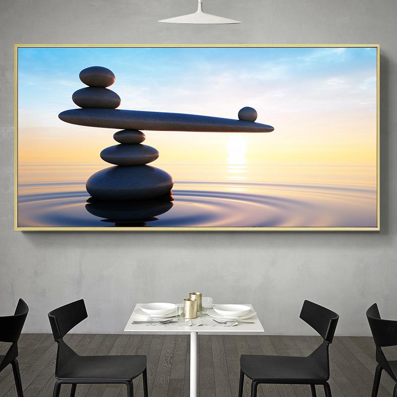 Naturlig strand Zen Sten Canvas Målning Havslandskap Landskap Zen Balance Feng Shui affischer och tryck för vardagsrumsinredning Quadro