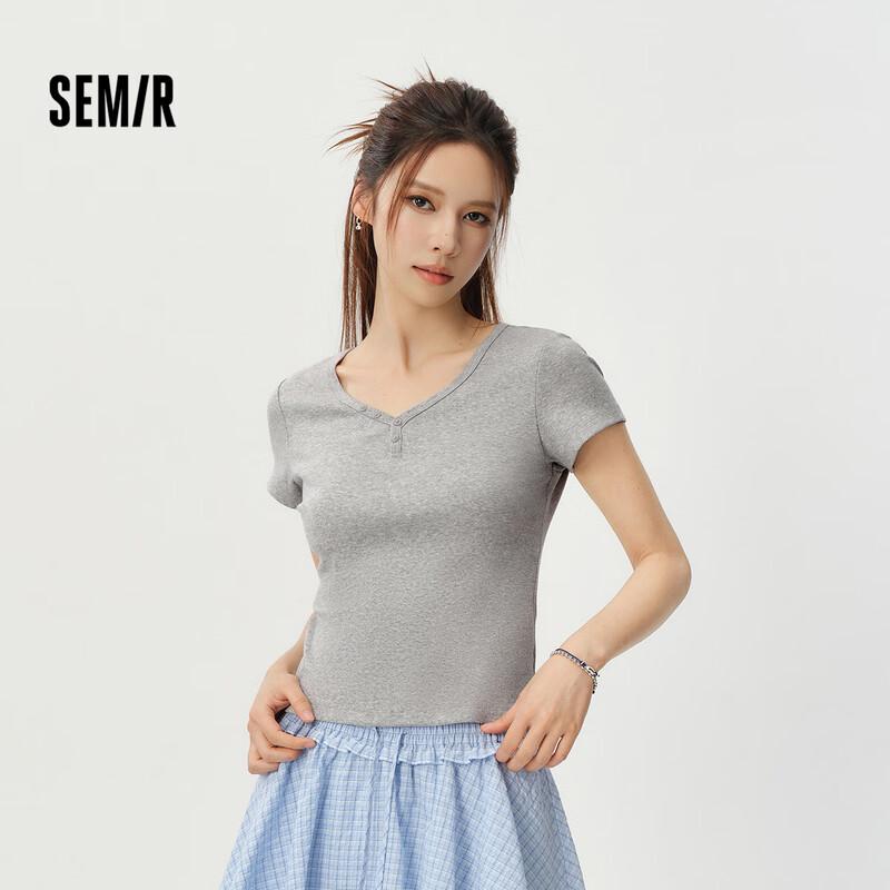 Semir Women's V-Neck Short Sleeve Slim Fit T-Shirt