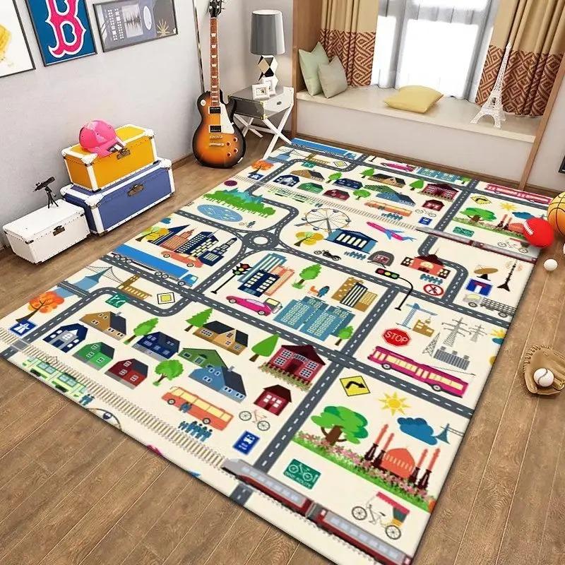 Baby Playing Mat Anti-slip Crawling Mat Scene Map City Traffic Soft Suede Carpet Children's Anti-fall Crawling Mat Game Toys