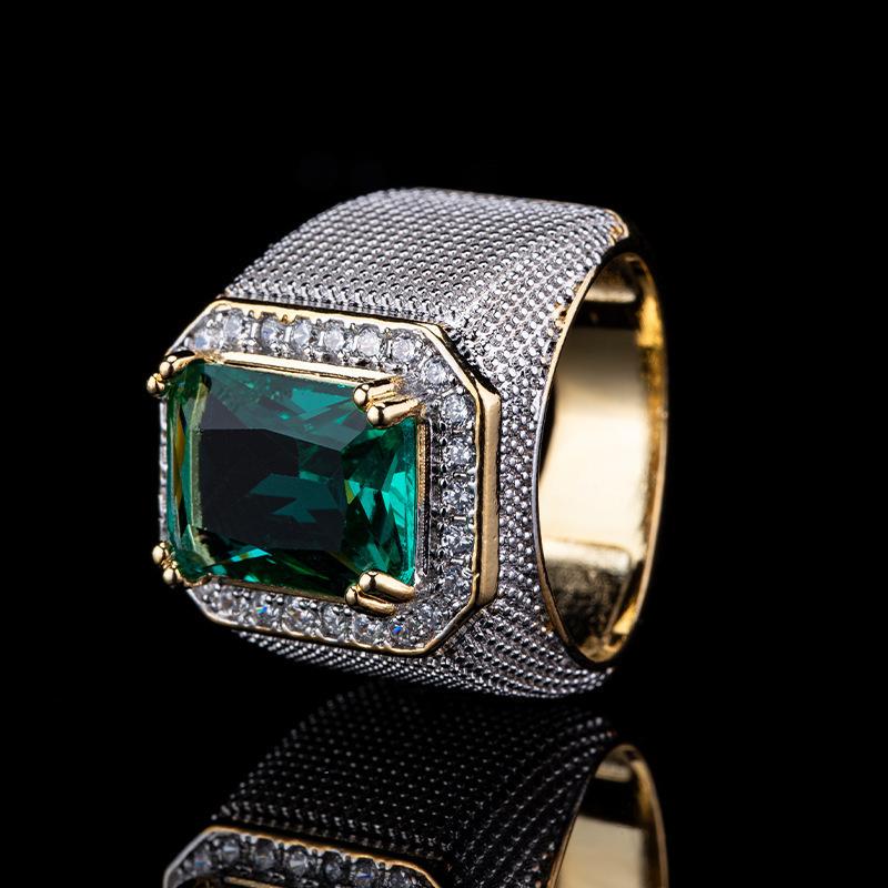 Hip-Hop Style Zircon Ring, Luxury Personality Emerald Men'S And Women'S Ring Jewelry Batch