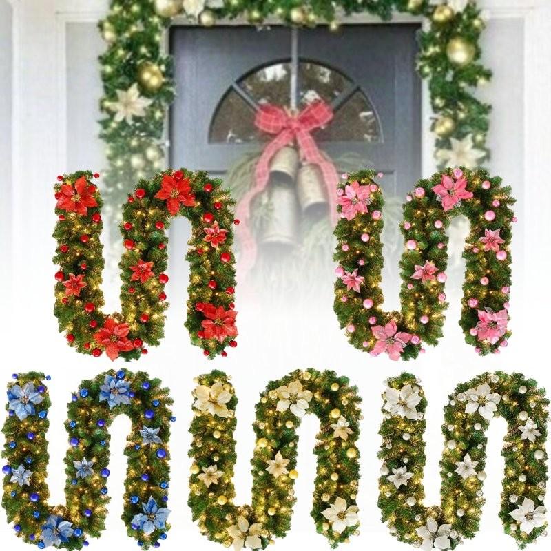 Festive 2.7 Meter Christmas Wreath Decoration With Led Lights In Gold And Red For Holiday Cheer