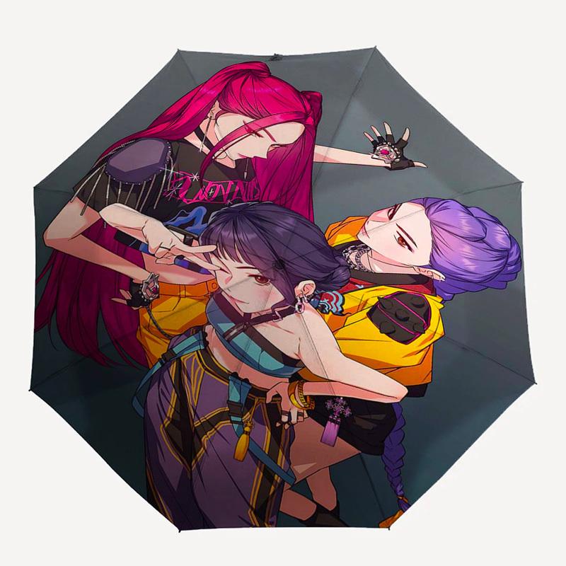 1pc Anime Characters Heart Shape Automatic Folding Umbrella, Portable 3-Fold Design with Iron Frame, Perfect for Outdoor Use, Festive Gifts, Travel, D