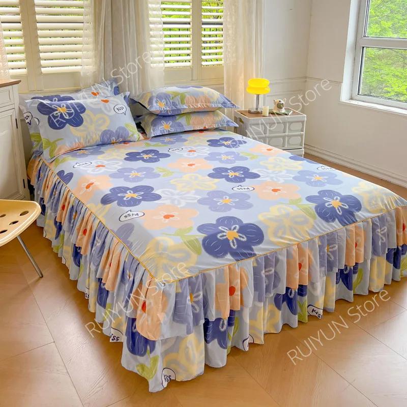 Dekorativer Bettrock für Prinzessinnen-Schlafzimmer, zweilagig, Bettüberwurf, rutschfester Matratzenbezug, Tagesdecke, Bettlaken, Matratzenschoner