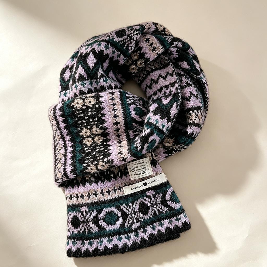 Retro Versatile Thickened Warm Scarf High-end Simple Design Fashionable Scarf Women's Jacquard Knitted Scarf Tide