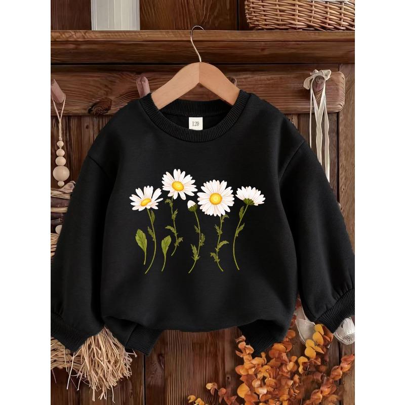 Kids Sweatshirt Daisy Print Sweatshirt - Long Sleeve Round Neck Winter , Casual & Playwear, Soft (Hand Wash) - Autumn Clothing