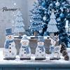 Handcrafted Holiday Gift Ideas 7Pcs Christmas Wooden Tabletop Ornaments, Snowman Tree Reindeer Tiered Tray Table Centerpieces Decor for Mantel, Rustic