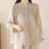 Spring/Summer Retro Slimming Cotton Linen Cardigan - Women's Seven-Sleeve Shirt