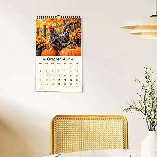 Farm Life Theme Calendar 2027 Country Chicken Wall Calendar, 12-Month Planner with Spiral Hens Chicks Binding, Thick Paper Academic Year for