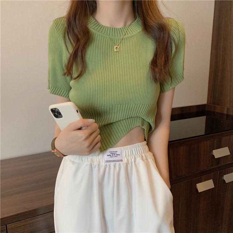 Women's Summer 2025 Stylish Ice Silk Slim Knit Short-Sleeve T-Shirt