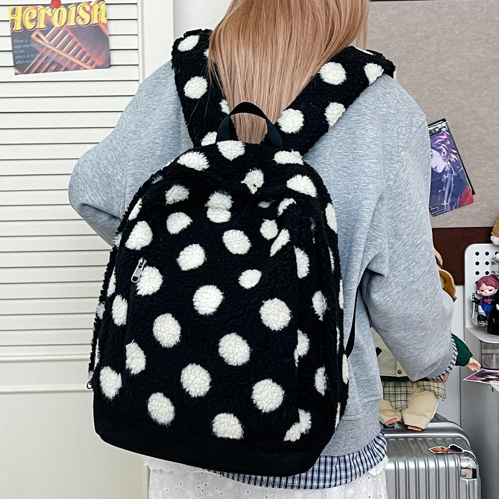 Schoolbag autumn and winter big wave point pentagram hairy niche junior high school student schoolbag female middle school student versatile backpack