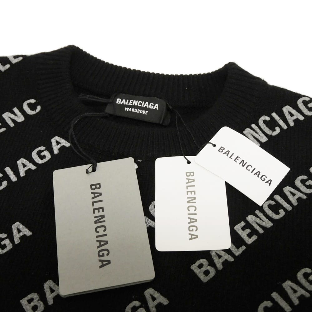 Used 11221 All-Over Logo Print Crew Neck 702959 T4127 1000 7840 All-Over Print Cashmere Wool XS 170/88A Unused Black